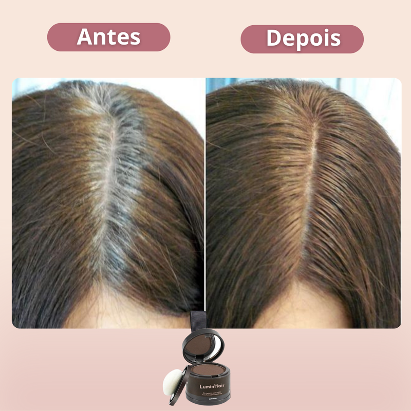 Maquiagem Capilar em Pó para Cobrir Cabelos Brancos e Falhas – Resistente à Água – LuminHair