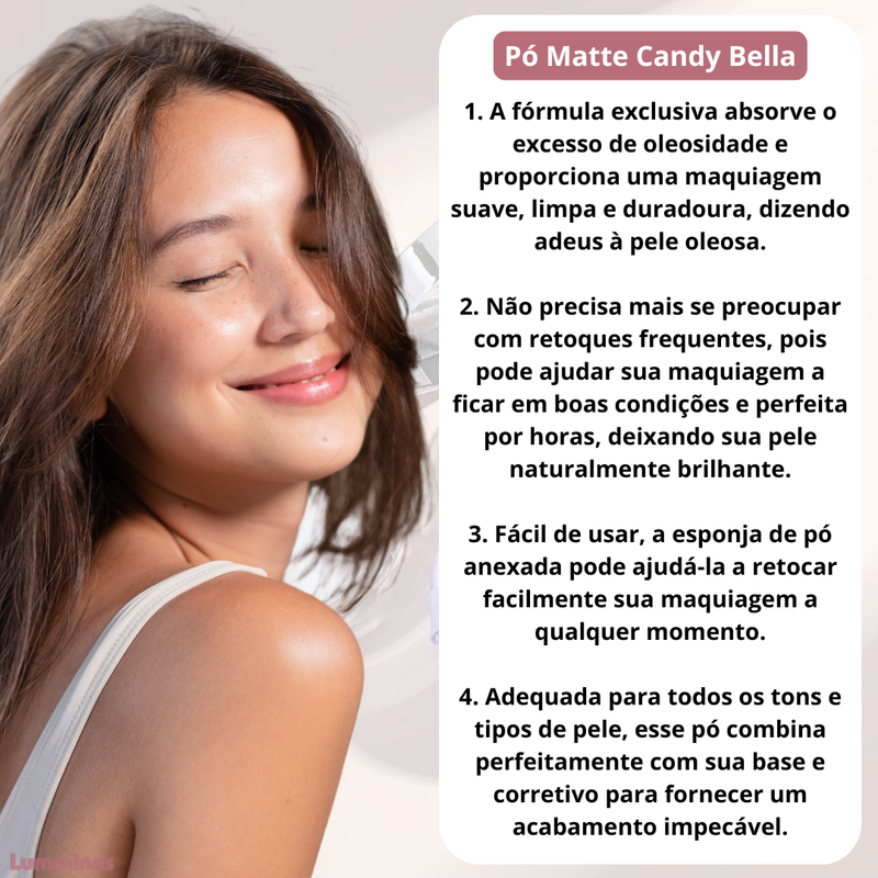 Pó Facial Matte para Controle de Oleosidade e Poros - Candy Bella