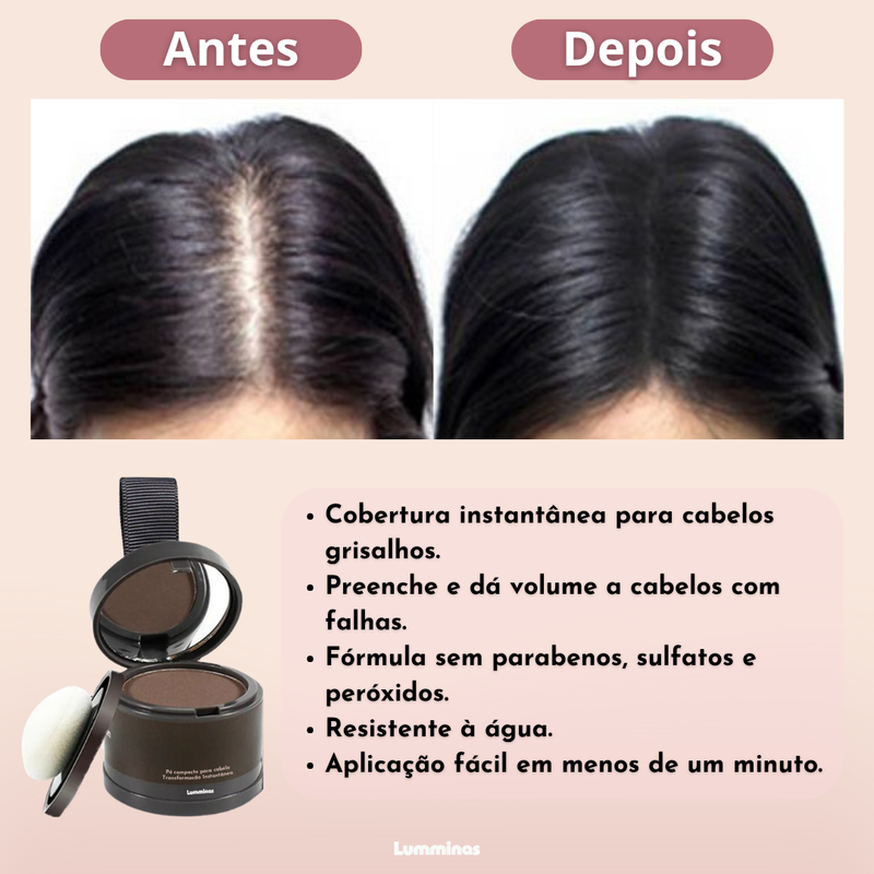Maquiagem Capilar em Pó para Cobrir Cabelos Brancos e Falhas – Resistente à Água – LuminHair