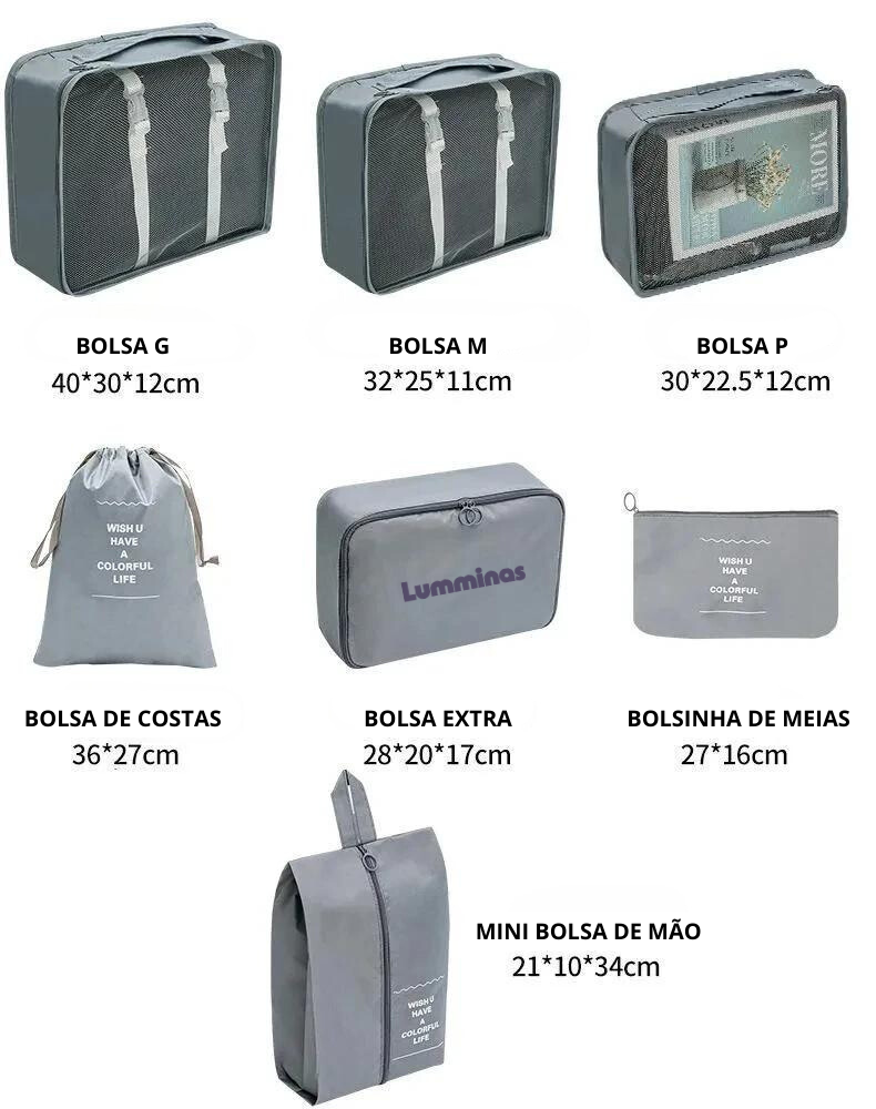 Organizador de Mala para Viagem Feminina – Kit com 7 Peças Impermeáveis, Dobráveis e Compactas | Lumma Travel Pro